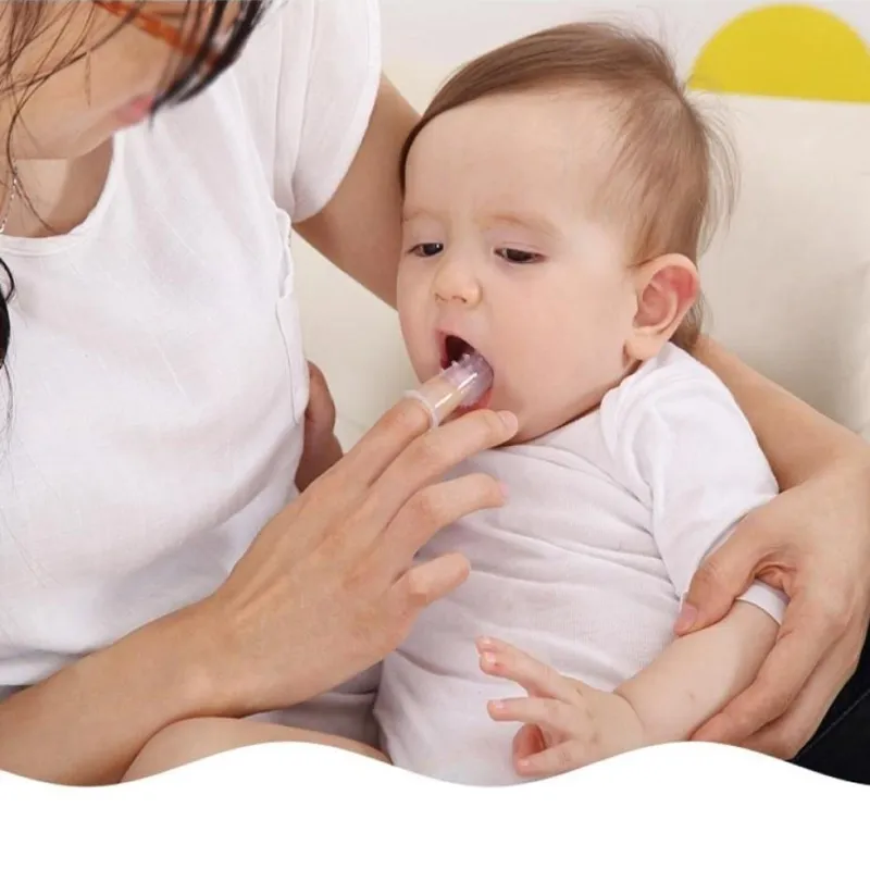 4 palos (1 paquete) bebé dedo cepillo de dientes de silicio de cepillo de dientes de los niños dientes claro silicona bebé de limpieza de caucho cepillo de dientes suave Blanco big image 1