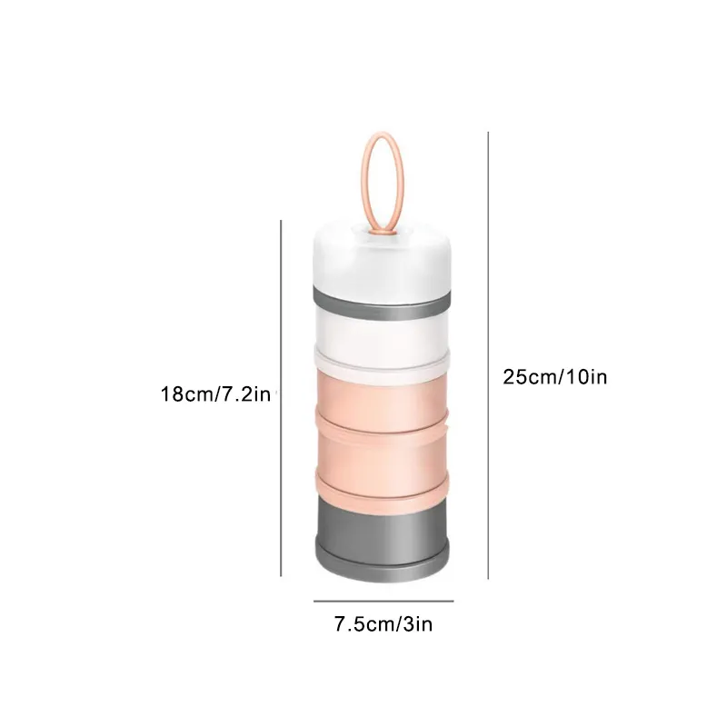 Formula Milk Powder Dispenser 4 Layer Portable Non-spill Stackable Baby Feeding Travel Storage Container for Travel and Outdoor Activities Rose Gold big image 1