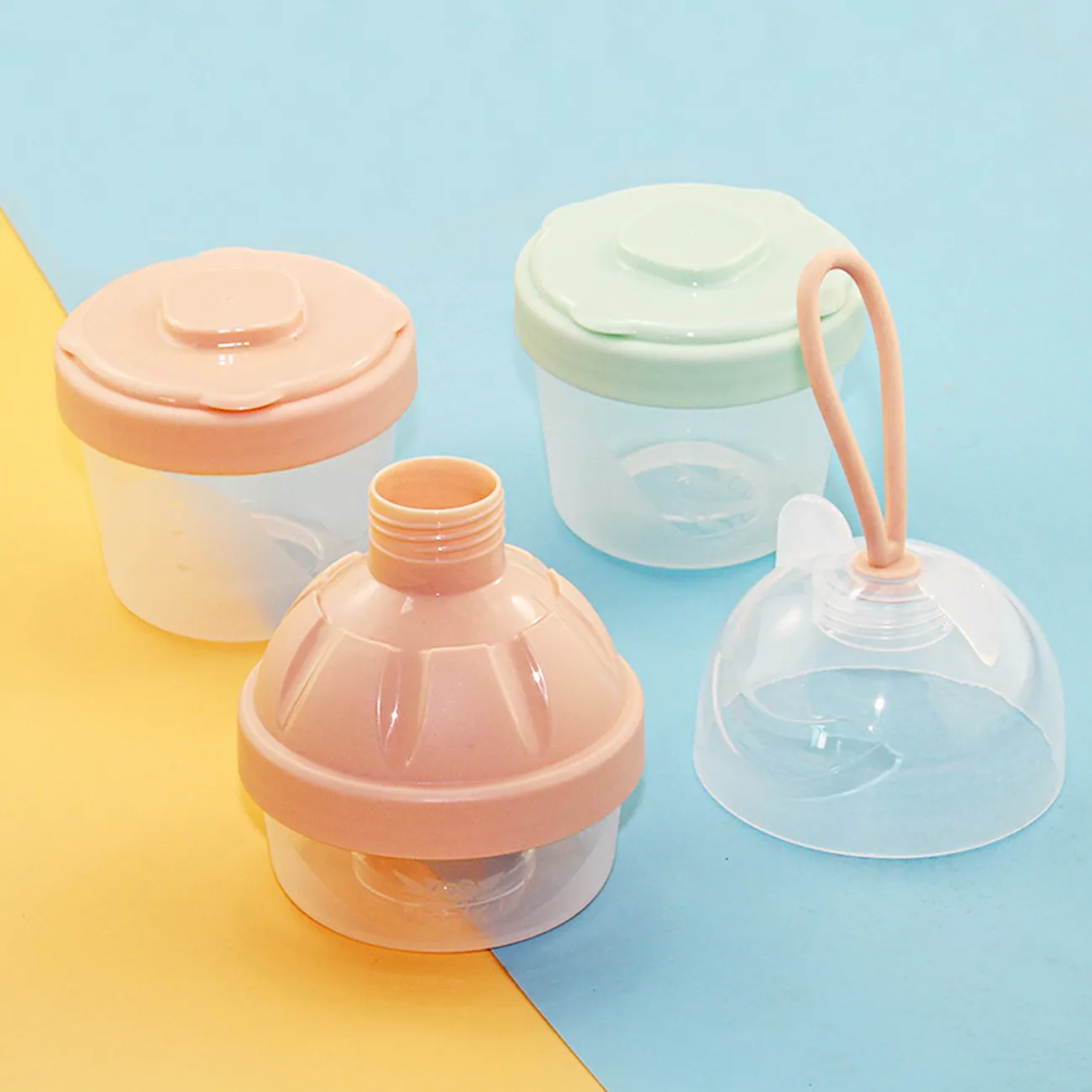 Babynahrungsspender, tragbarer, stapelbarer, transparenter Aufbewahrungsbehälter mit 2 Schichten für die Aufbewahrung von Milchpulver und Snacks Türkis big image 1
