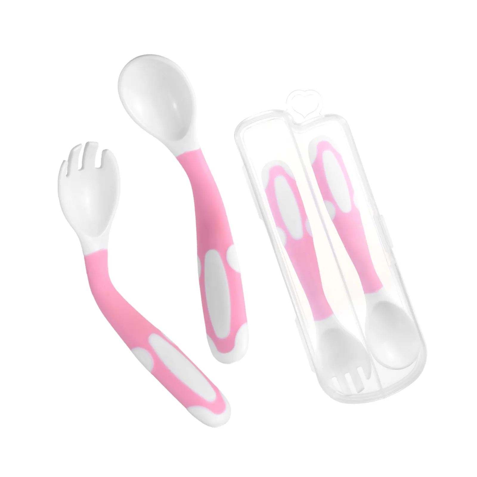 2Pcs Silicone Spoon for Baby Utensils Set Auxiliary Food Toddler Learn To Eat Training Bendable Soft Fork Infant Children Tableware Pink