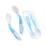 2Pcs Silicone Spoon for Baby Utensils Set Auxiliary Food Toddler Learn To Eat Training Bendable Soft Fork Infant Children Tableware Light Blue