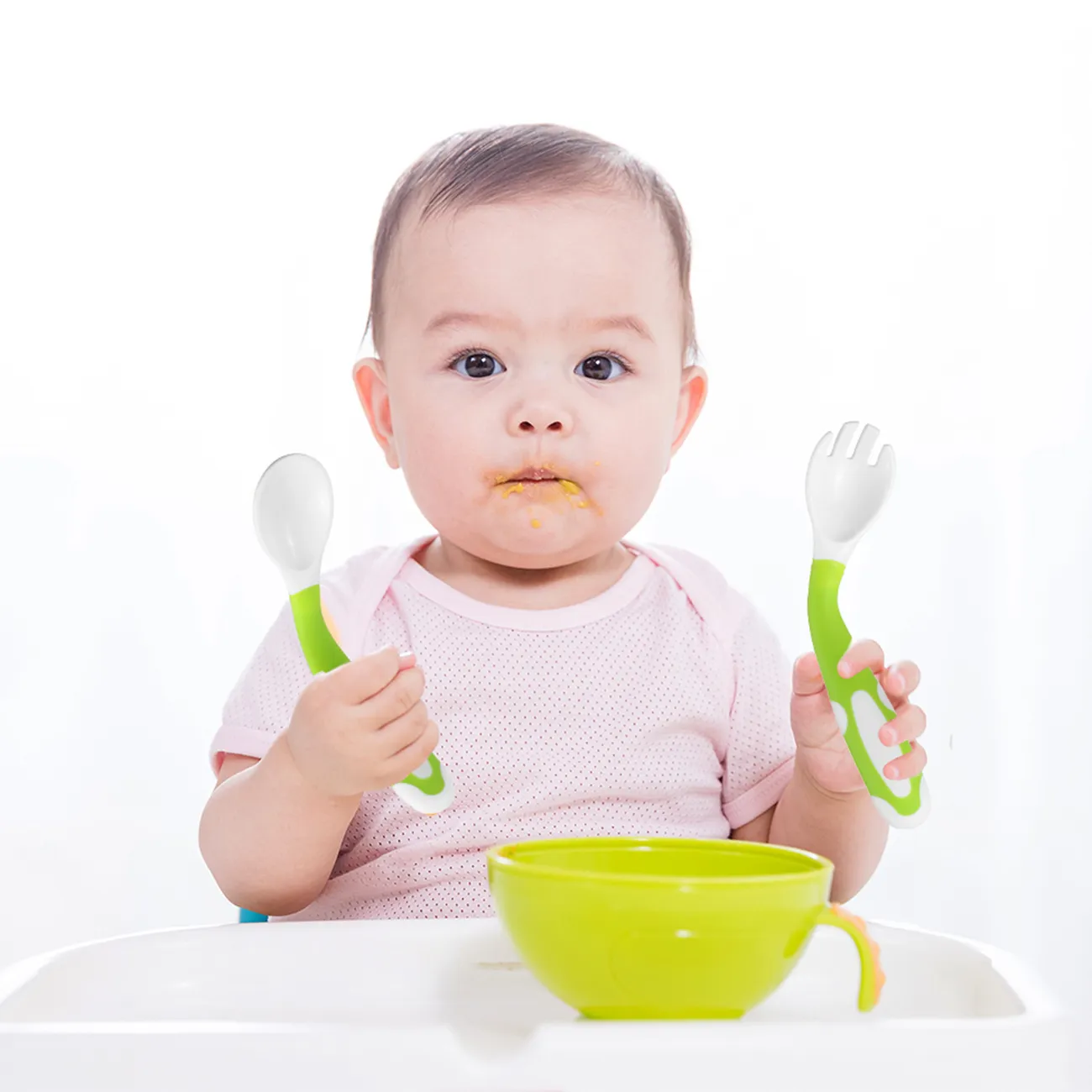 Set de talheres para bebé rosa claro, Alimentação