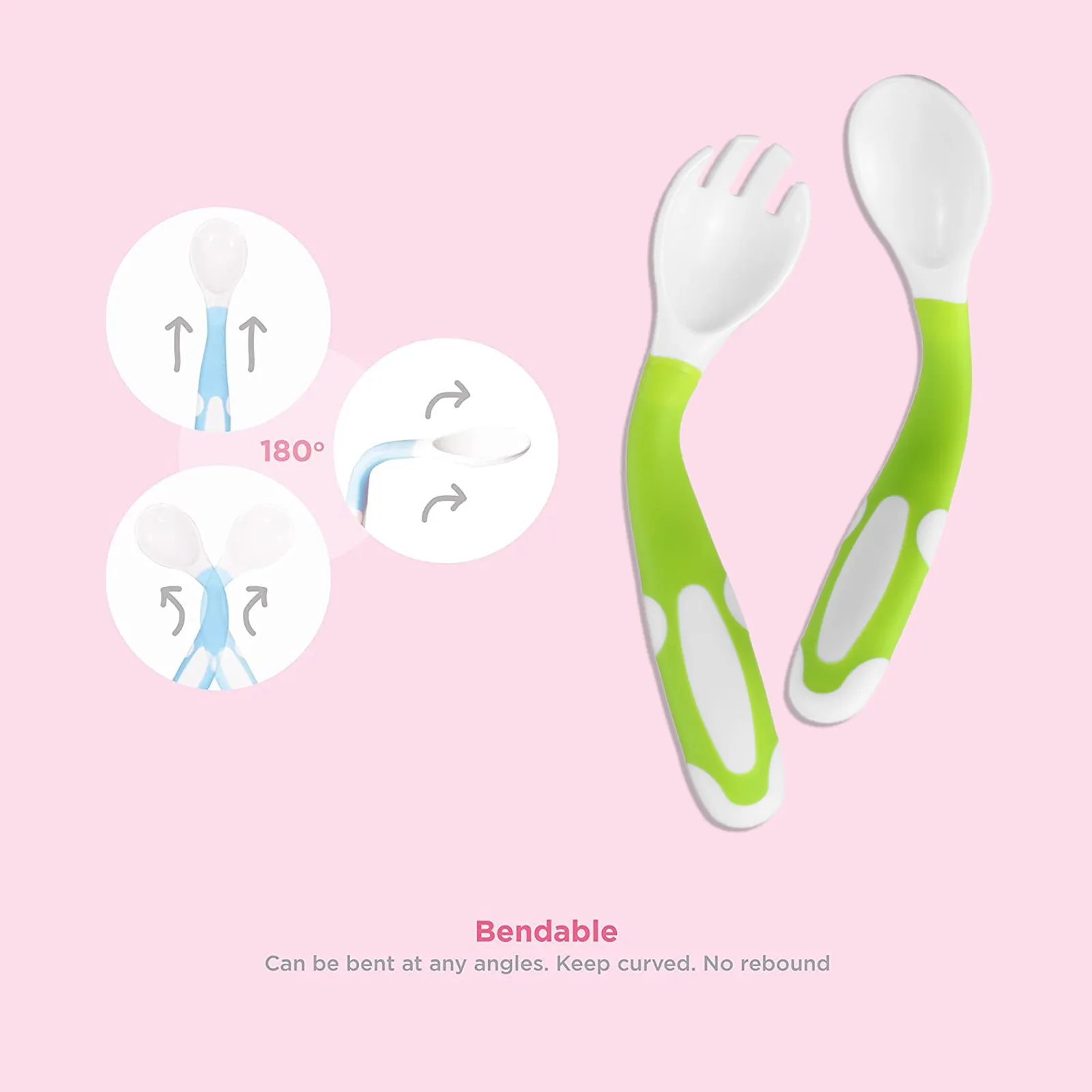 2Pcs Silicone Spoon for Baby Utensils Set Auxiliary Food Toddler Learn To Eat Training Bendable Soft Fork Infant Children Tableware Light Green image 4