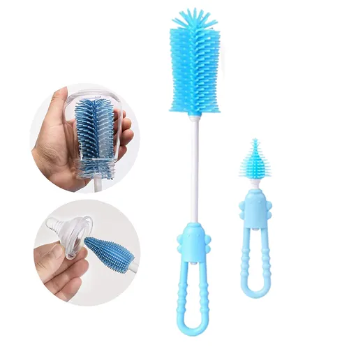 2-pack Silicone Bottle Cleaning Brush Water Bottle Brush Cleaner Brush for Baby Bottle Hydro Flask, Glassware, Vacuum Sports Bottle & Vases, Water Bottle Cleaner Brush for Narrow Neck Containers (Blue)