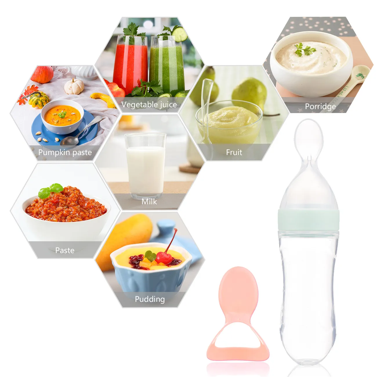 Silicone Baby Food Dispensing Colher, 90ml / 3oz Infant Food Squeeze Feeder Turquesa big image 1