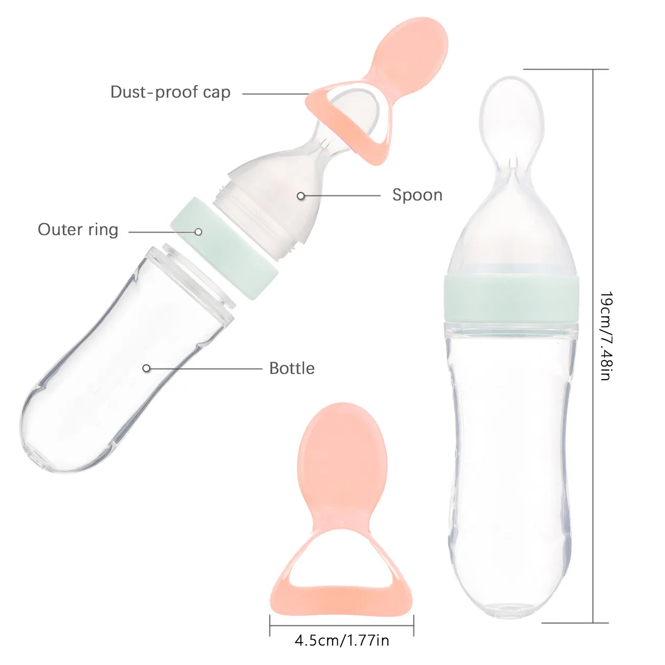 矽膠嬰兒食品分配勺，90ml / 3oz嬰兒食品擠壓喂料器 藍綠色 big image 1
