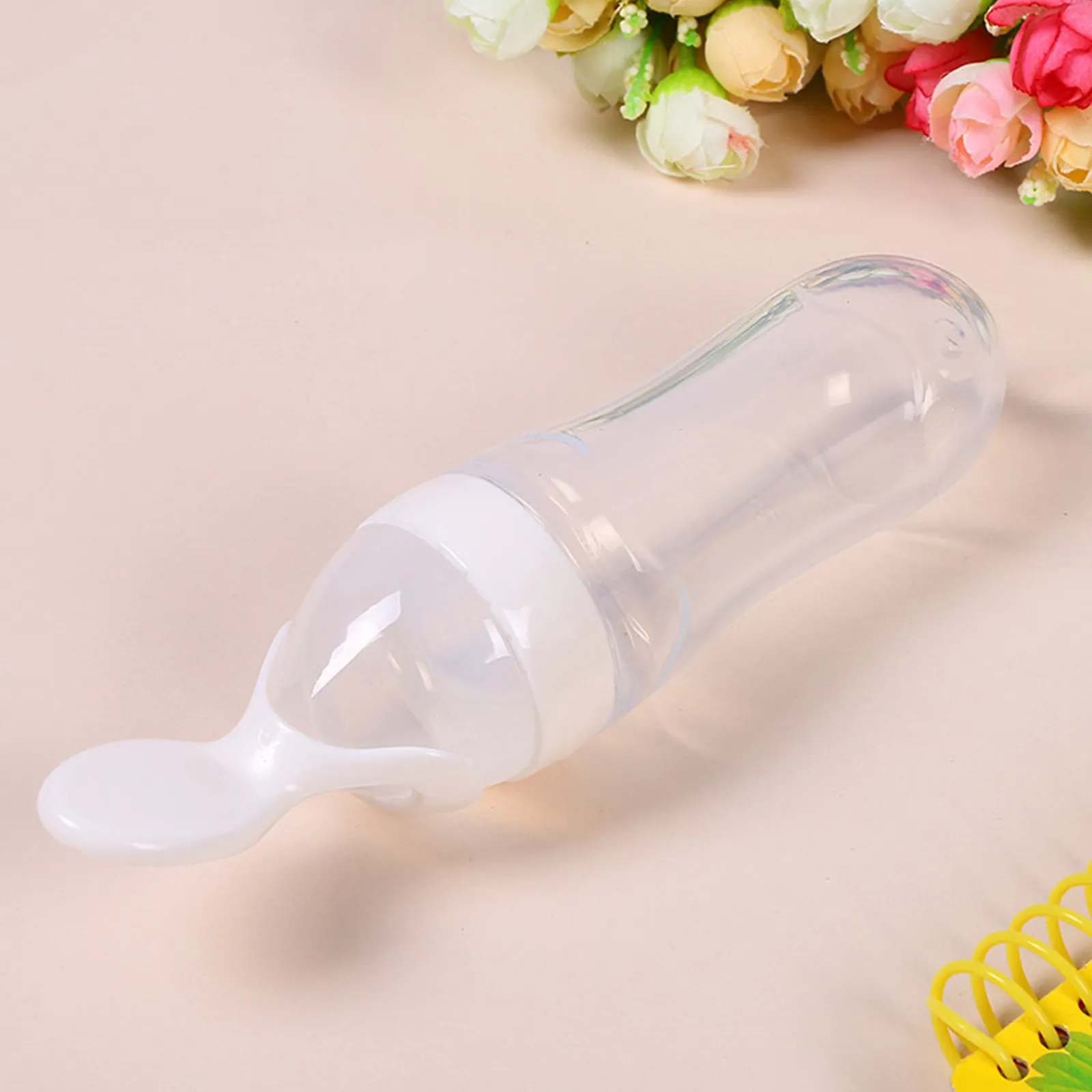 Silicone Baby Food Dispensing Spoon, 90ml / 3oz Infant Food Squeeze Feeder White image 2