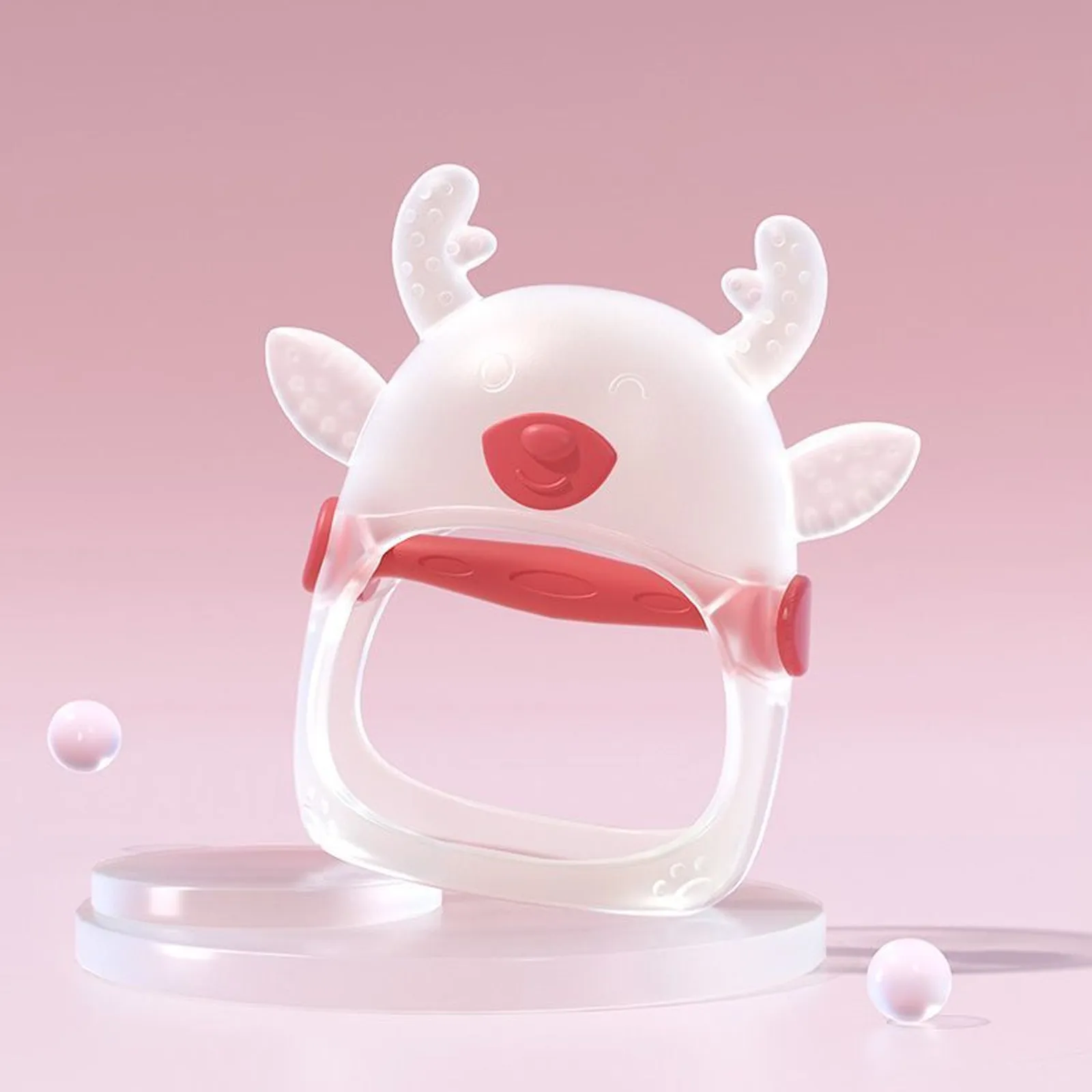 2 pcs Silicone Teething Glove with Open Design and Soft Texture for Babies Dark Pink image 2