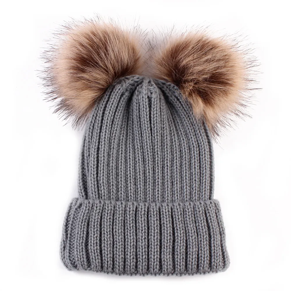 Double Hairball Knitted Beanie Hats for Mommy and Me  image 2