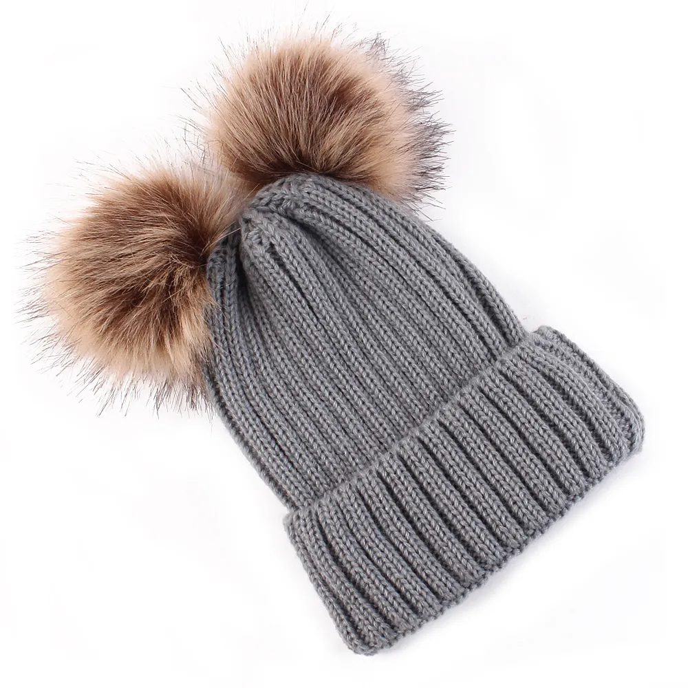 Double Hairball Knitted Beanie Hats for Mommy and Me  image 3