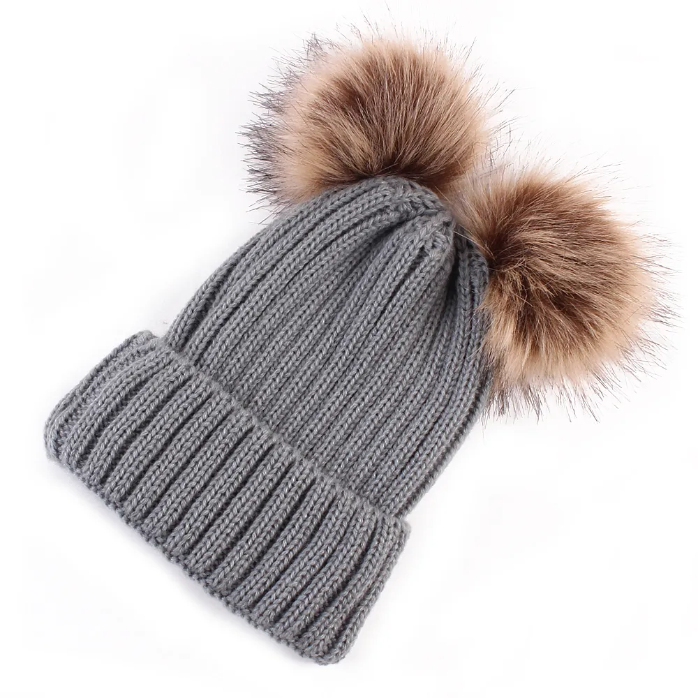 Double Hairball Knitted Beanie Hats for Mommy and Me  image 4
