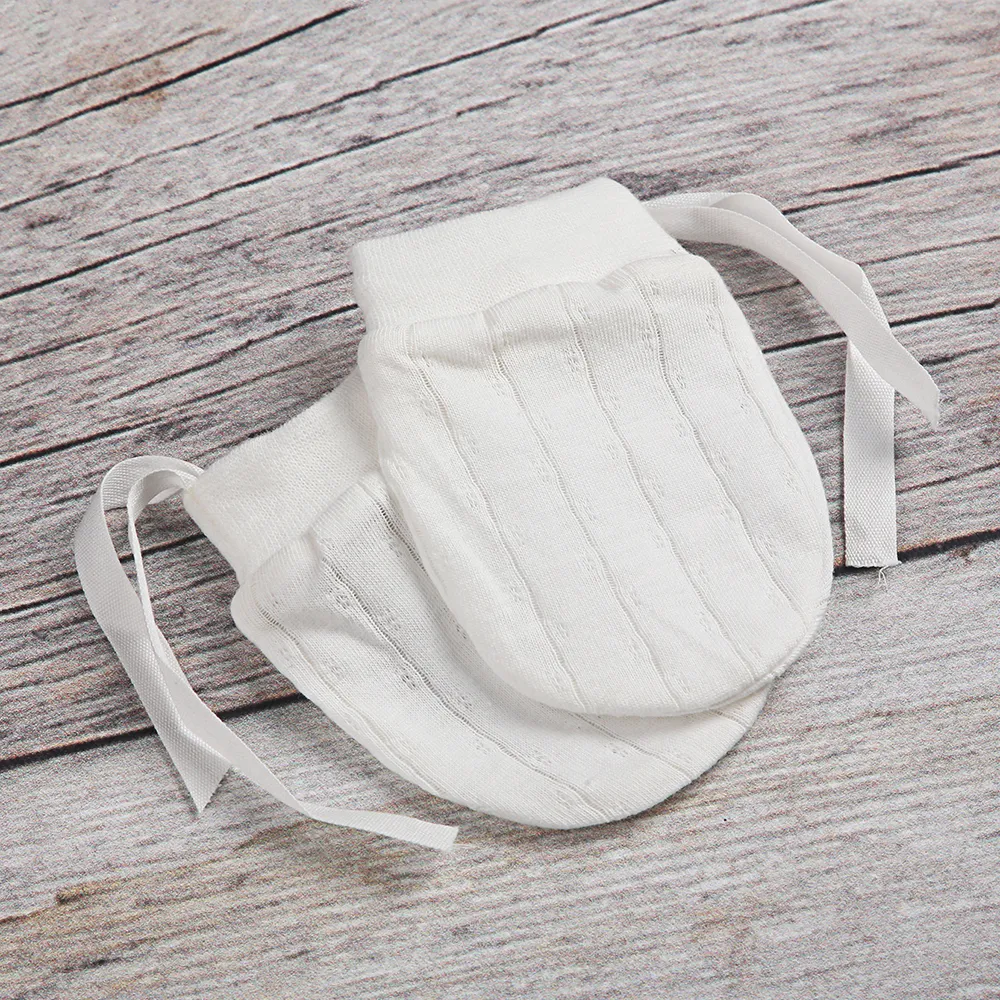 gants anti-rayures en coton solide respirant pour bébé Blanc big image 1
