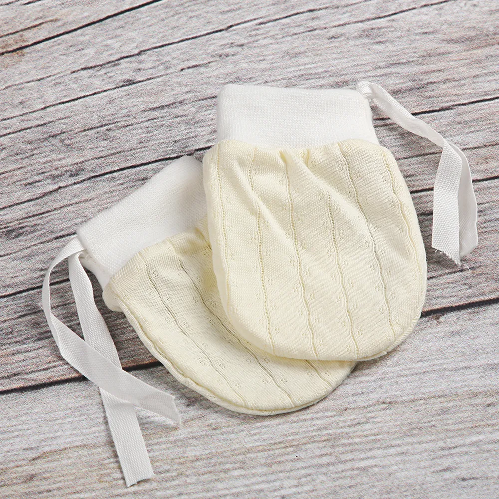 gants anti-rayures en coton solide respirant pour bébé Jaune big image 1