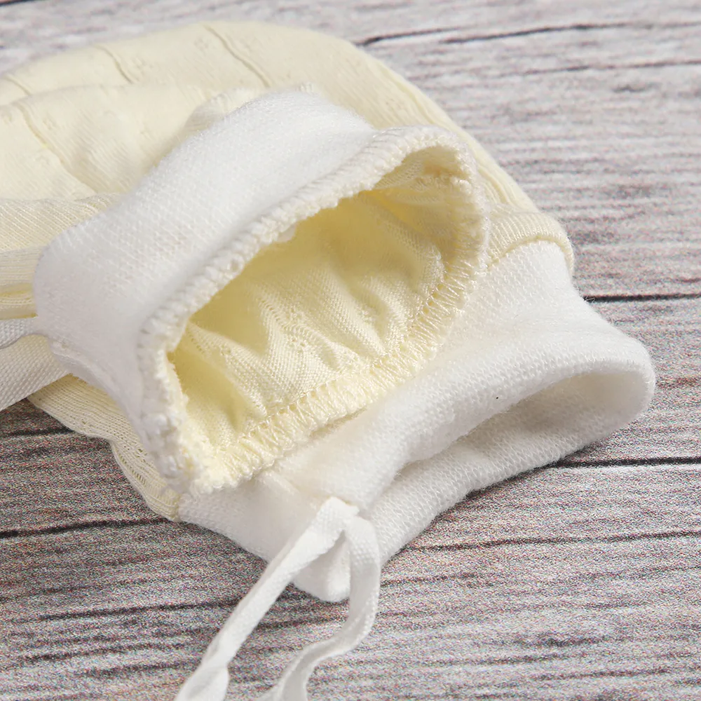 gants anti-rayures en coton solide respirant pour bébé Jaune big image 1