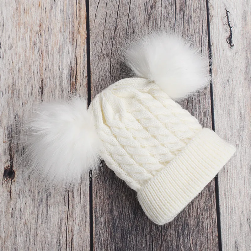Baby / Toddler Solid Pompon Kintted Beanie Hat White big image 1