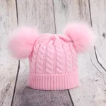 Baby-/Kleinkind-Mütze mit festem Bommel, gestrickt rosa