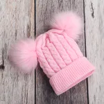 Baby-/Kleinkind-Mütze mit festem Bommel, gestrickt rosa image 2