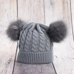 Baby / Toddler Solid Pompon Kintted Beanie Hat Grey