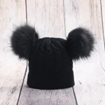 Baby-/Kleinkind-Mütze mit festem Bommel, gestrickt schwarz