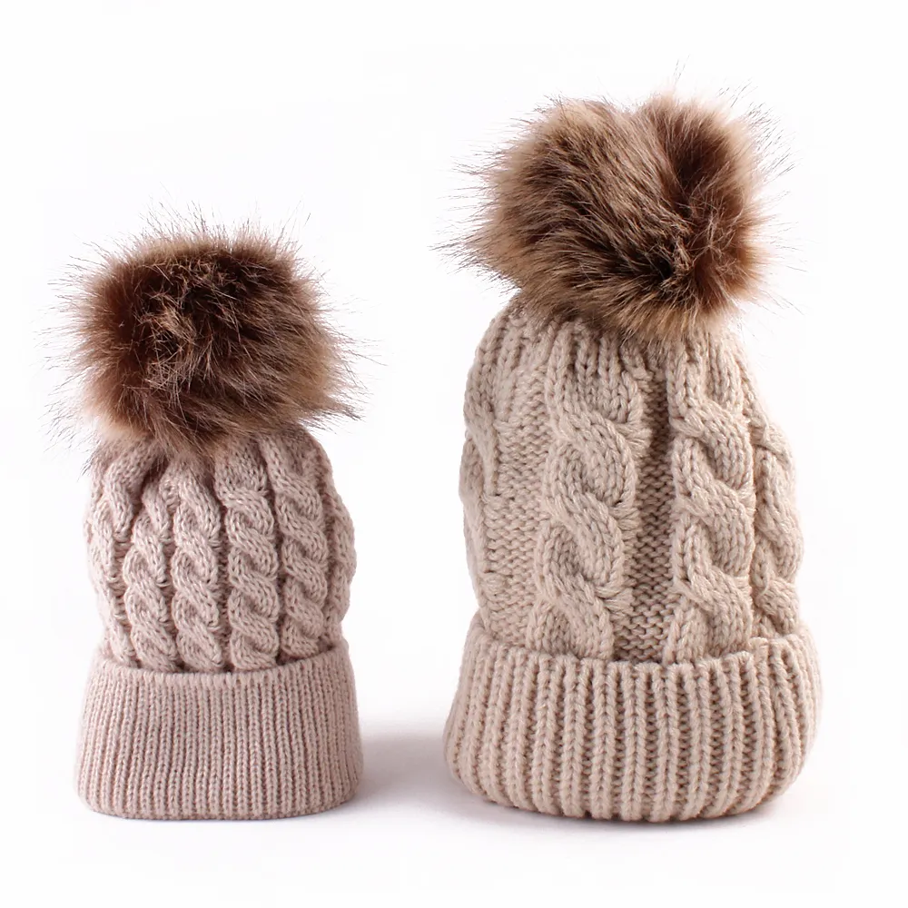 Autumn/Winter Multicolor Hairball Knit Beanie Hats Beige