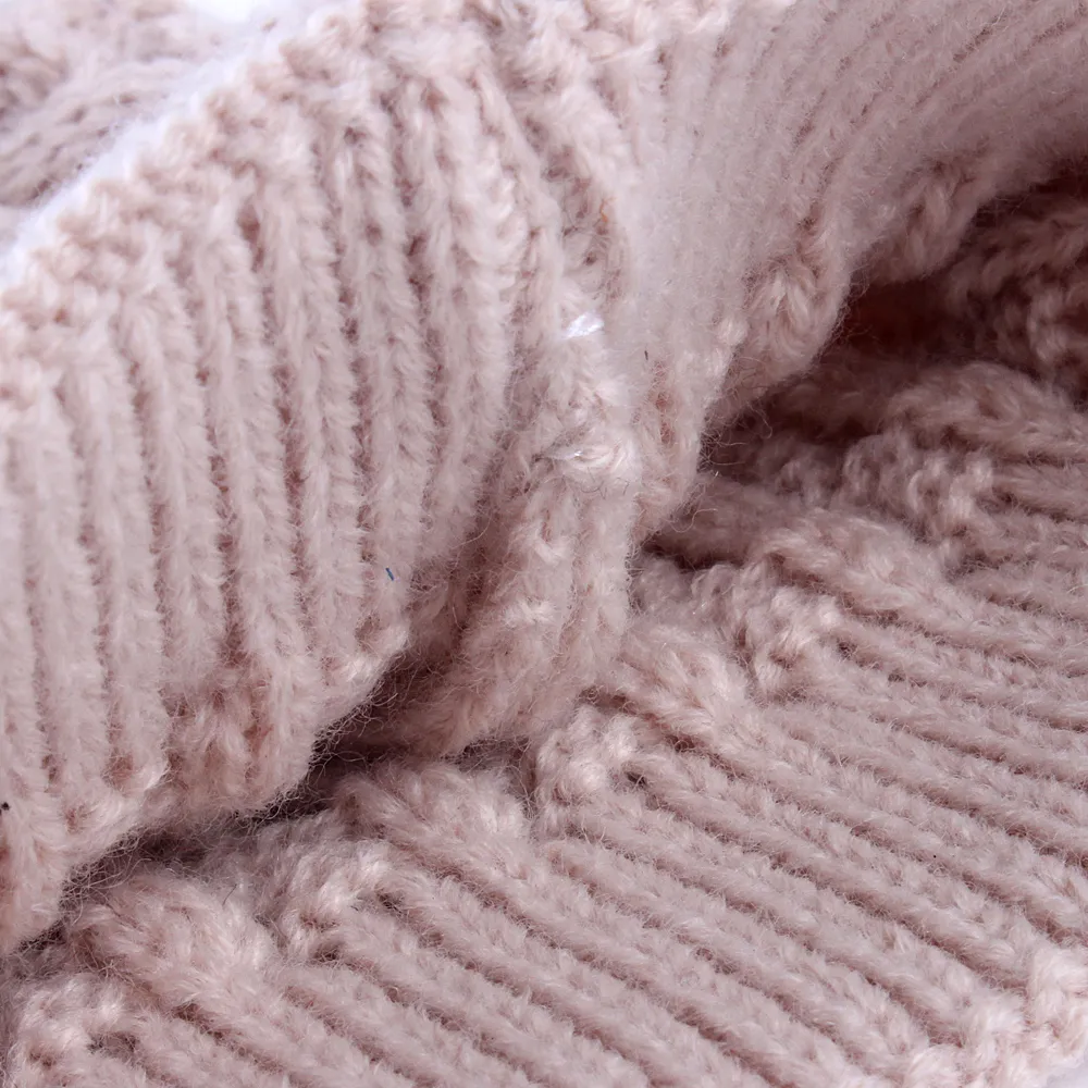 bonnets en tricot boules de poils multicolores automne/hiver Beige big image 1