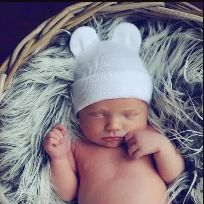 chapéu de gorro sólido adorável bebê Branco big image 1
