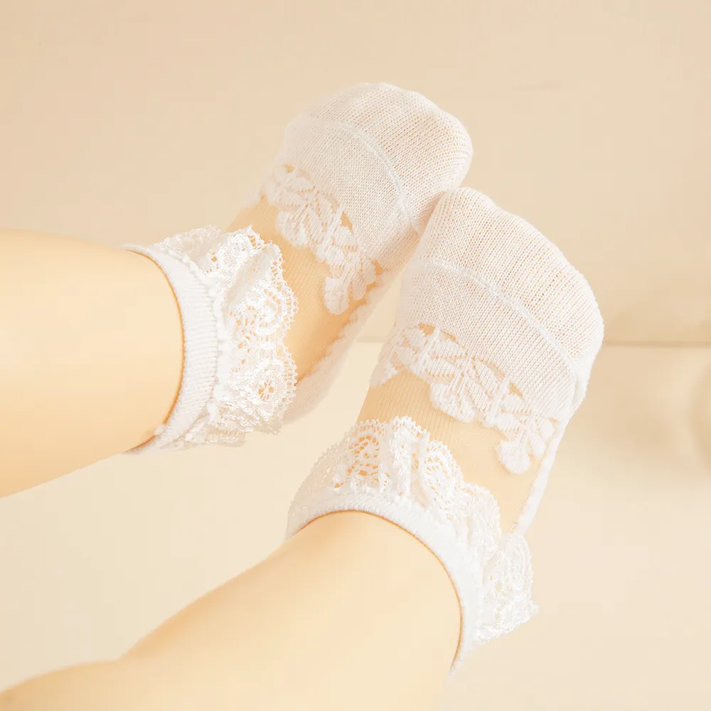 Baby / Toddler Solid Lace Breathable Socks White big image 1