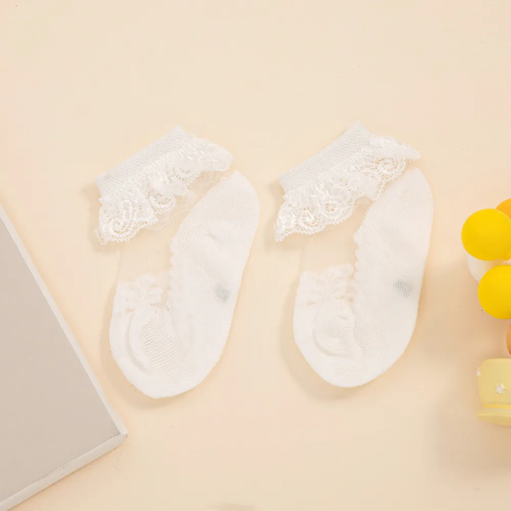 calcetines transpirables de encaje sólido para bebés / niños pequeños Blanco big image 1