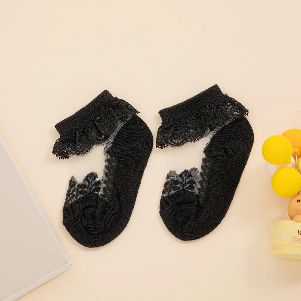 calcetines transpirables de encaje sólido para bebés / niños pequeños Negro big image 1