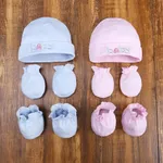 3-piece Solid Cotton Hat with Bow decor socks and Anti-scratch Gloves  image 4