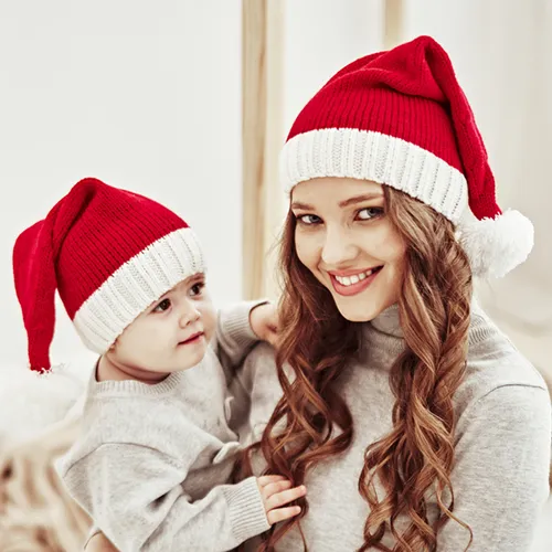 Santa Beanie Hat Christmas Red and White Knitted Christmas Caps Winter Hat Xmas Hats for Mom and Me