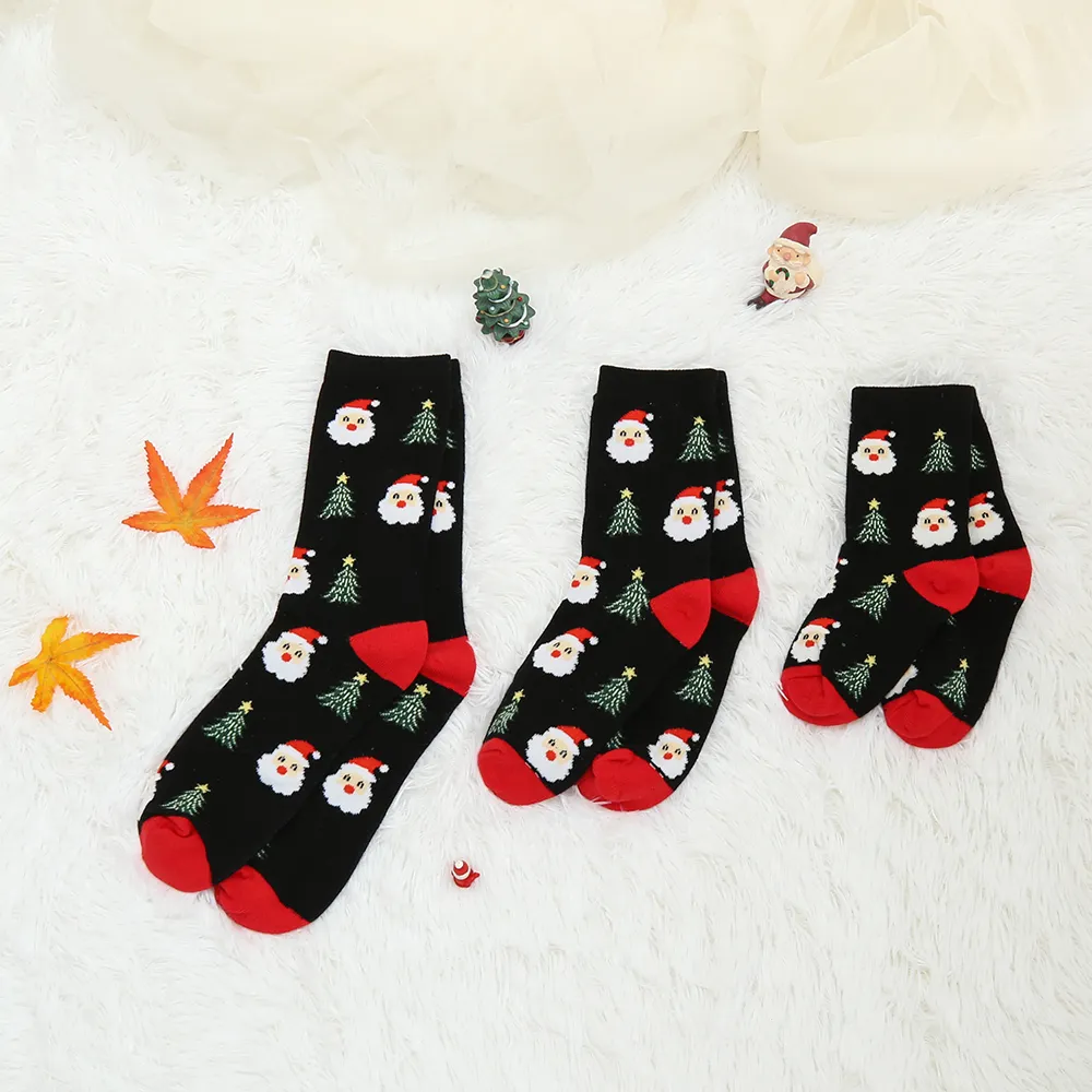 100% Cotton Christmas Santa Pattern Black Socks for Mom and Me  big image 1