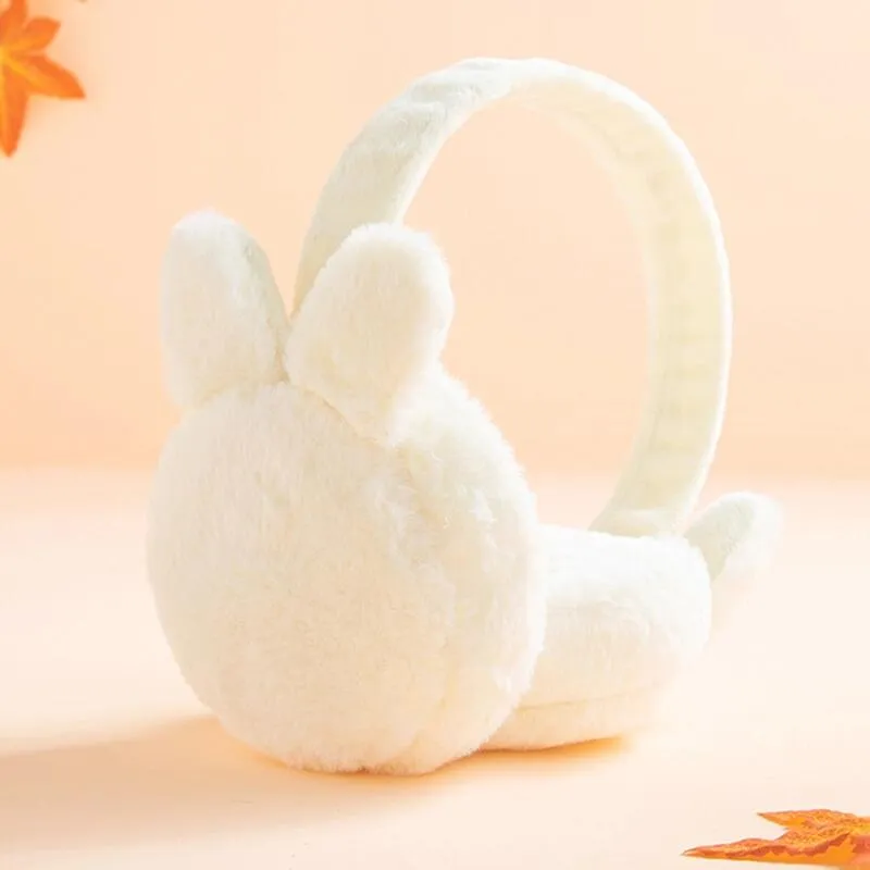 orejeras de conejo de invierno para niños pequeños, orejeras cálidas de felpa plegables para exteriores, orejeras Blanco big image 1
