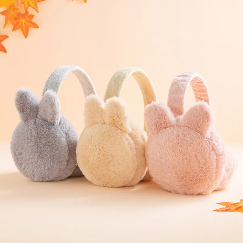 orejeras de conejo de invierno para niños pequeños, orejeras cálidas de felpa plegables para exteriores, orejeras Blanco big image 1