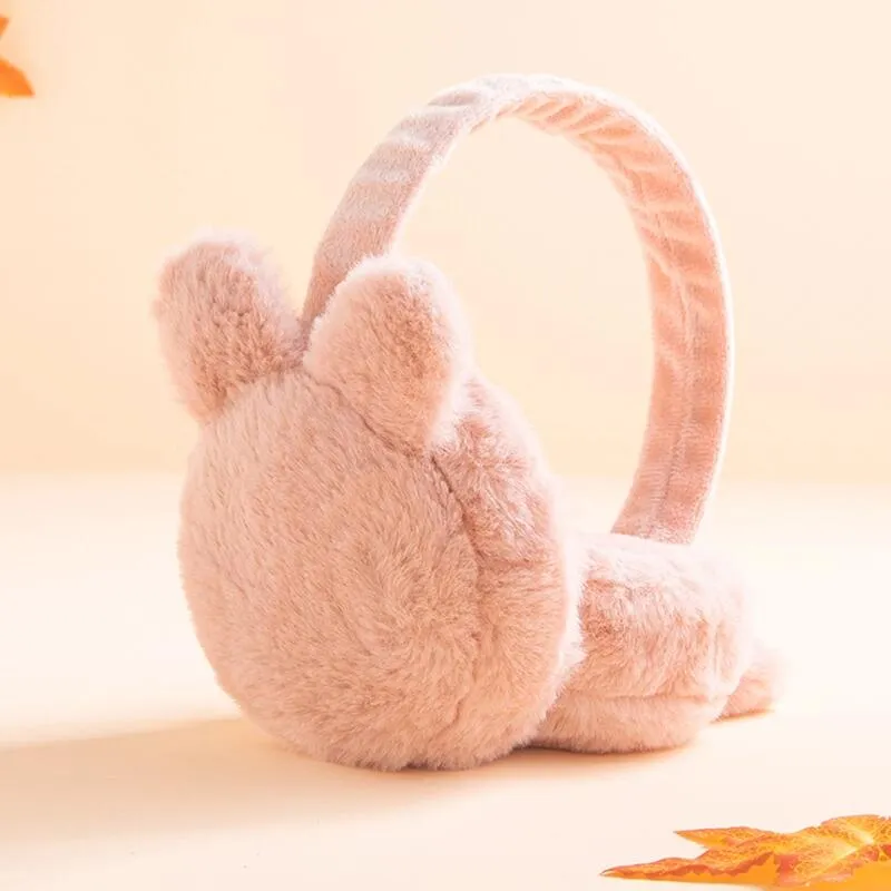 orejeras de conejo de invierno para niños pequeños, orejeras cálidas de felpa plegables para exteriores, orejeras Rosado big image 1