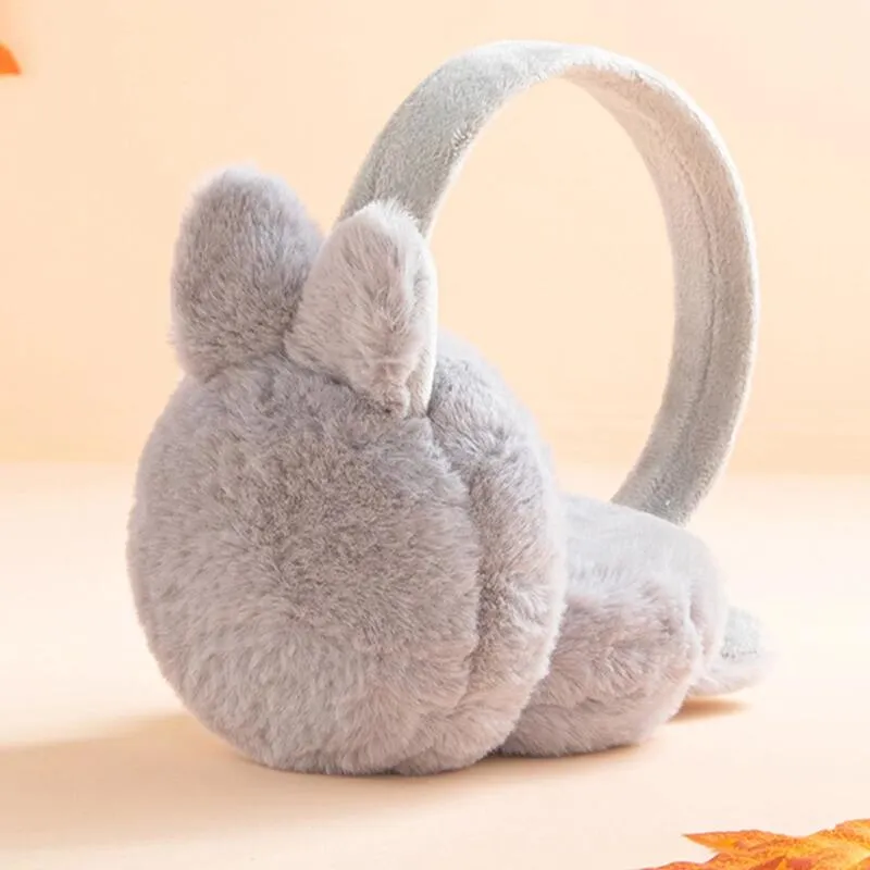 orejeras de conejo de invierno para niños pequeños, orejeras cálidas de felpa plegables para exteriores, orejeras Gris big image 1