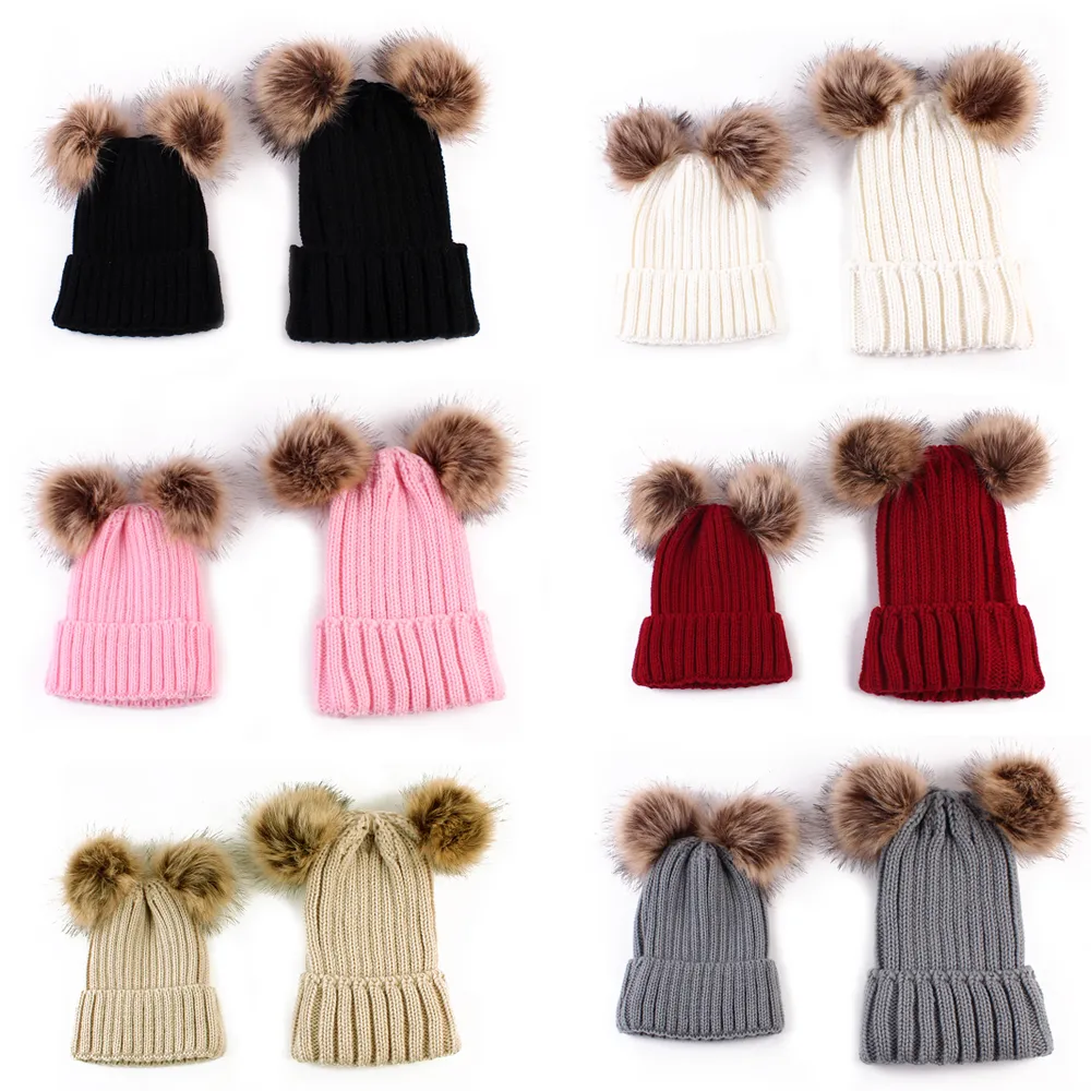 Double Hairball Knitted Beanie Hats for Mommy and Me big image 4
