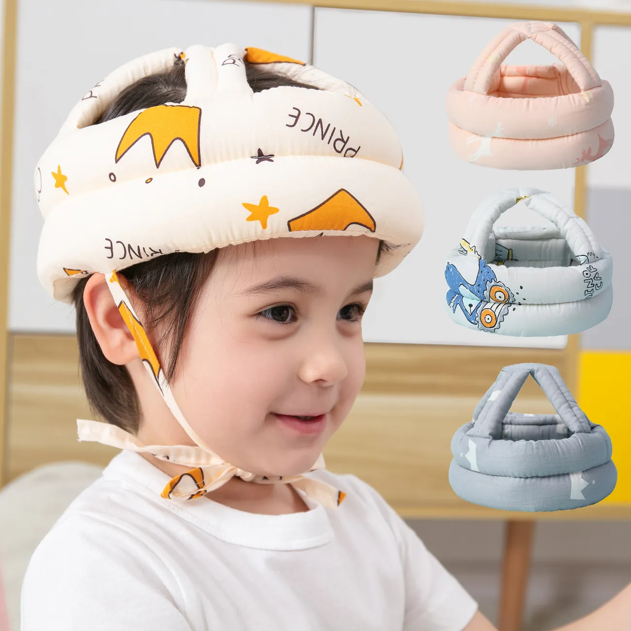 casque de protection contre les chutes de tête pour bébé enfant en bas âge pour ramper marche casque anti-collision à lacets casquette Jaune big image 1
