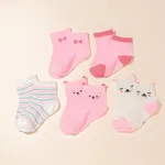 5er-Pack Socken für Babys/Kleinkinder mit niedlichen Cartoon-Grafiken in Blockfarben rosa