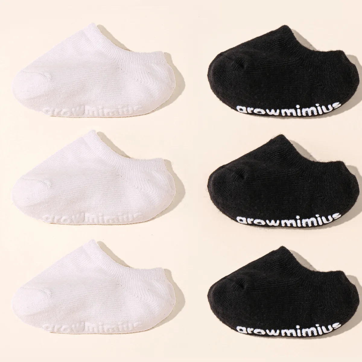 6 أزواج من الجوارب الطفل بلون نقي غير قابلة للانزلاق أسود / أبيض big image 1