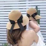 Straw Bowknot Beach Hats for Mommy and Me Khaki