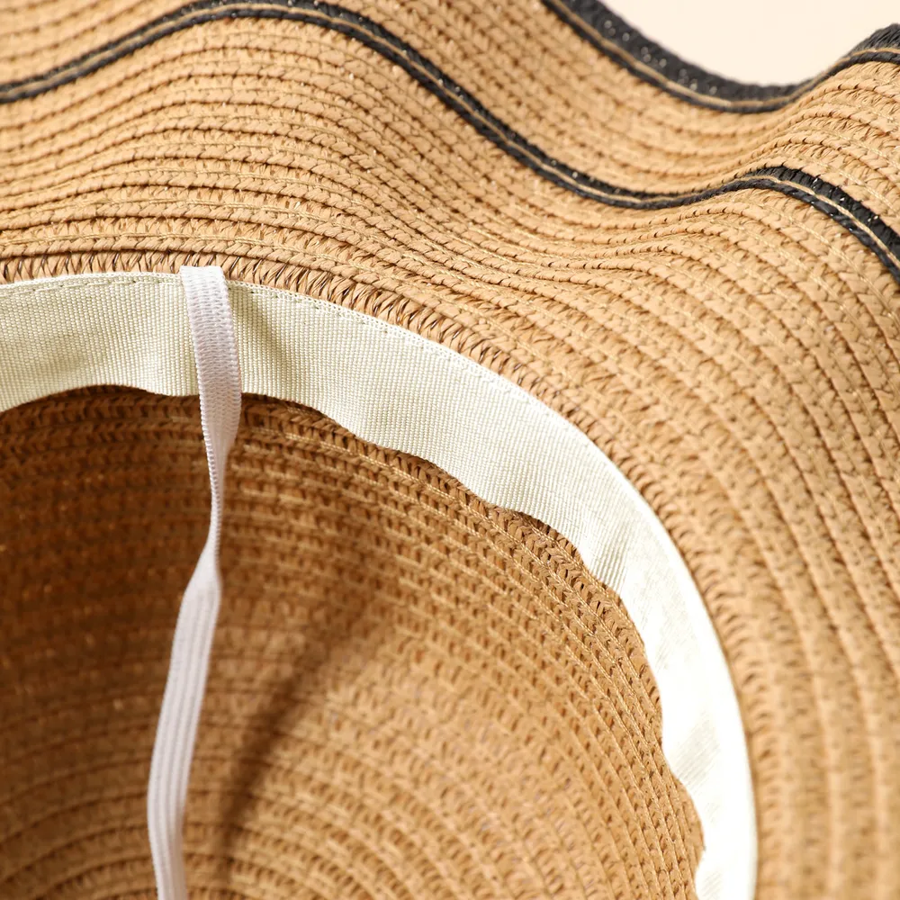 Big Bow Decor Wavy Edge Two Tone Straw Hat for Mom and Me big image 7
