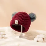 bébé / enfant en bas âge double pom pom décor bonnet en tricot thermique Bordeaux