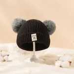 gorro de punto térmico con decoración de pompón doble para bebé/niño pequeño Negro