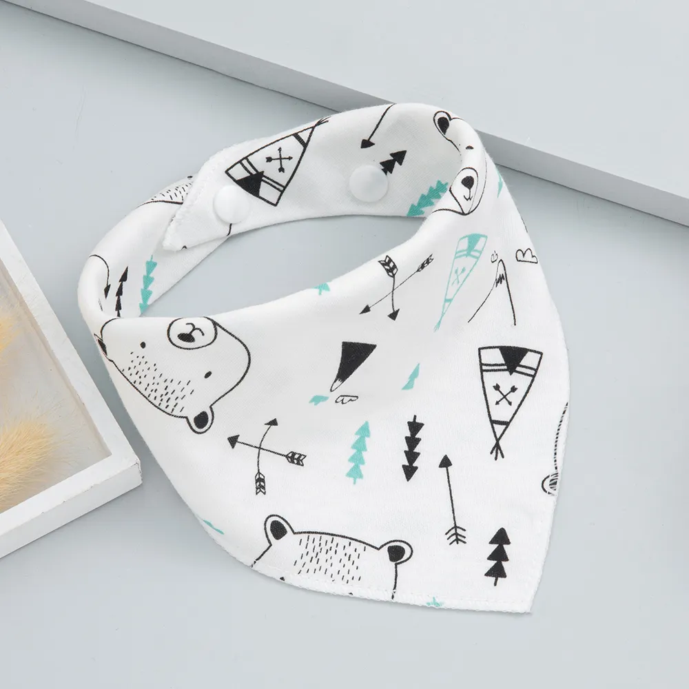 5-pack 100% Cotton Snap Button Baby Bibs Toddler Triangle Scarf Bibs for Feeding & Drooling & Teething  big image 5