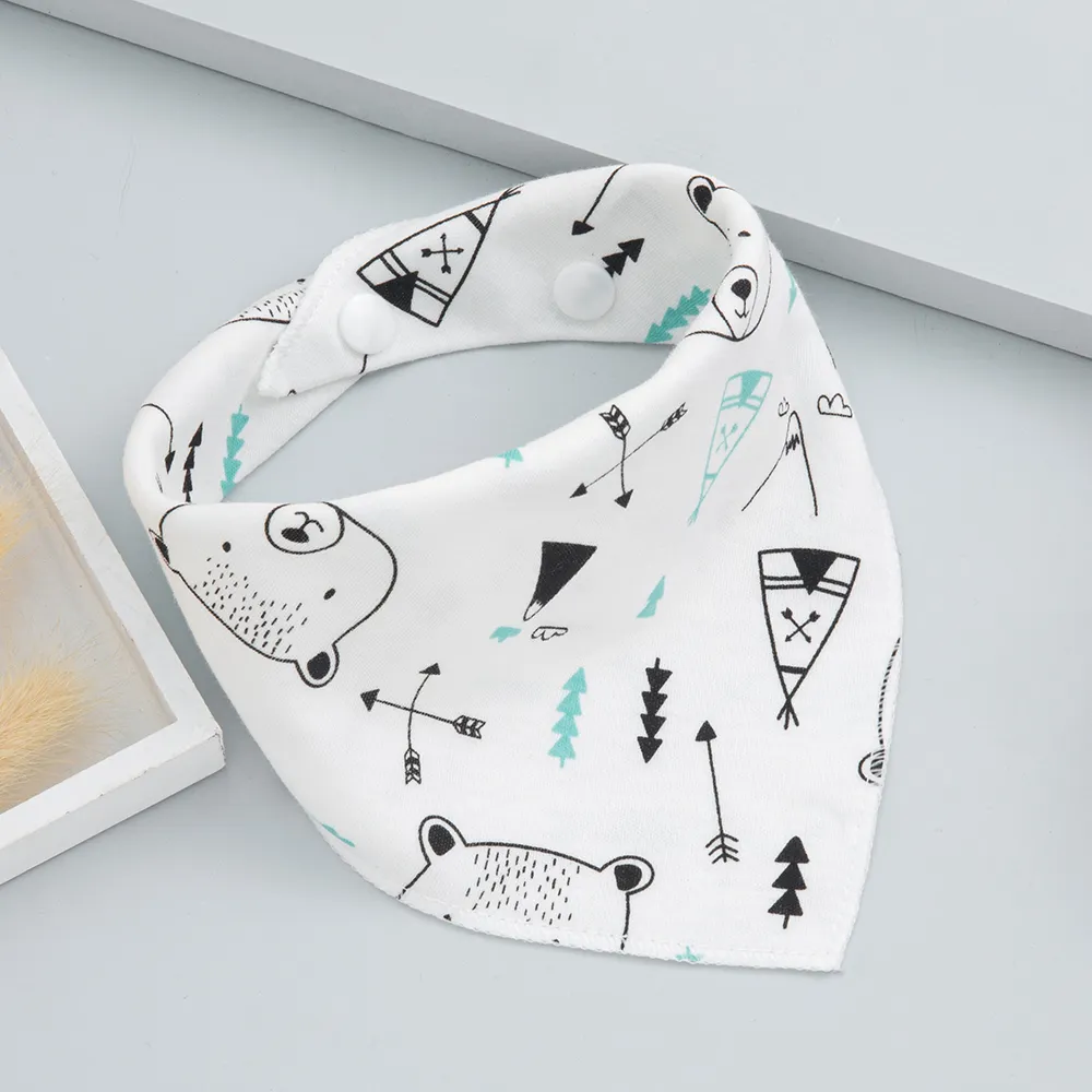 5-pack 100% Cotton Snap Button Baby Bibs Toddler Triangle Scarf Bibs for Feeding & Drooling & Teething big image 5