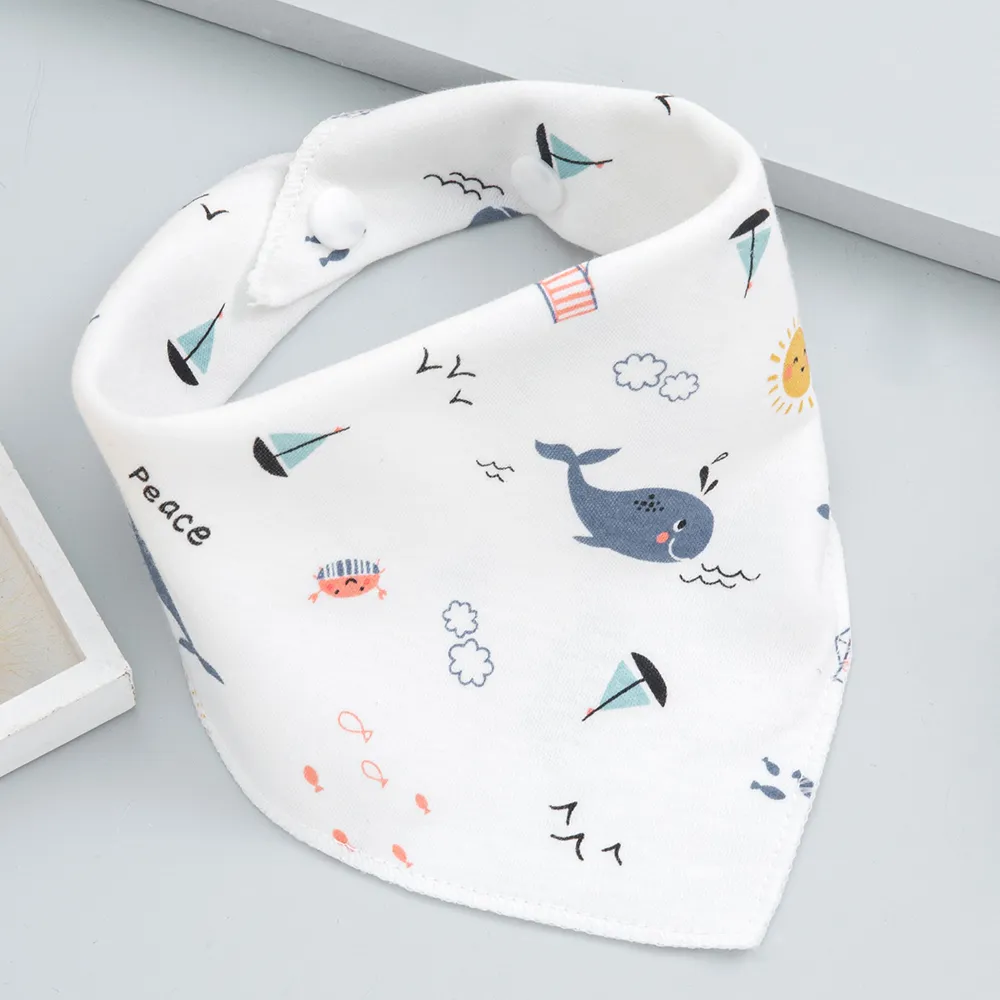 5-pack 100% Cotton Snap Button Baby Bibs Toddler Triangle Scarf Bibs for Feeding & Drooling & Teething big image 6