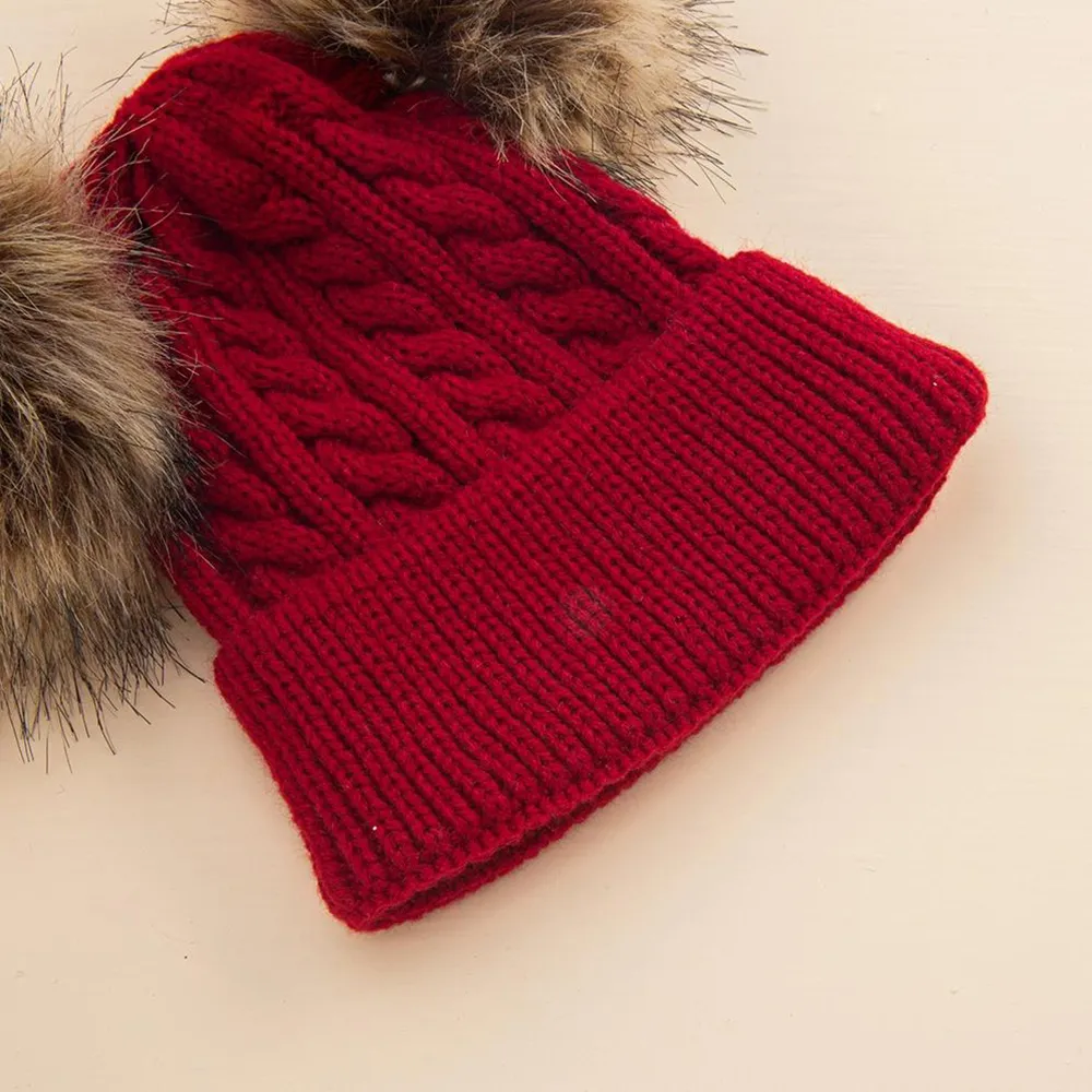 Big Pompon Decor Cable Knit Beanie Hat for Mom and Me  image 4
