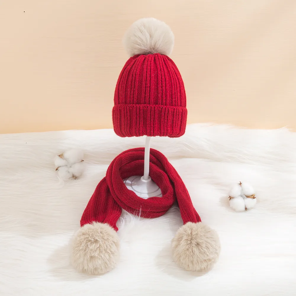 

2-pack Baby / Toddler Christmas Big Pom Pom Decor Thermal Beanie Hat & Scarf