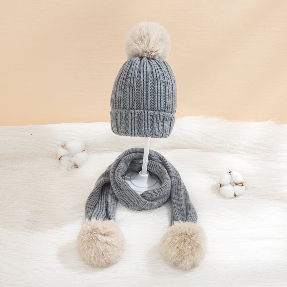 

2-pack Baby / Toddler Christmas Big Pom Pom Decor Thermal Beanie Hat & Scarf